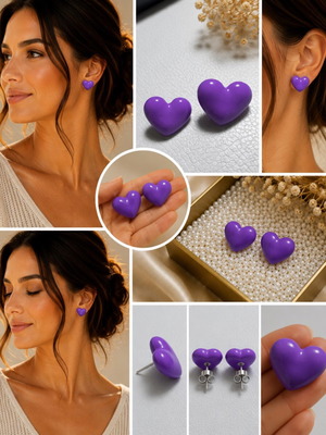 Lavender Purple Earrings handmade from polymer clay with steel clasps