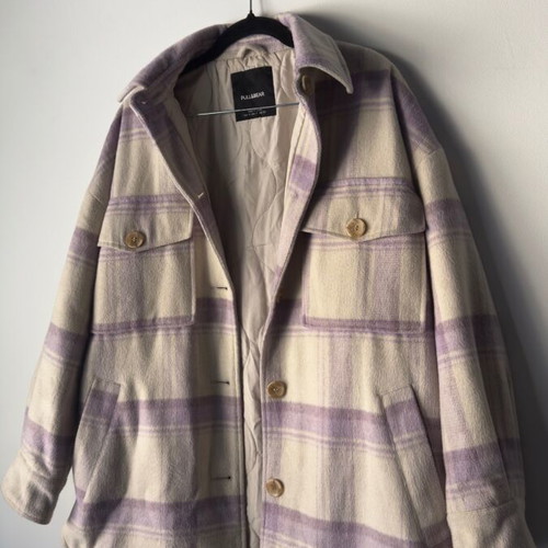 Pull&Bear plaid overshirt jacket in purple-beige shades like new