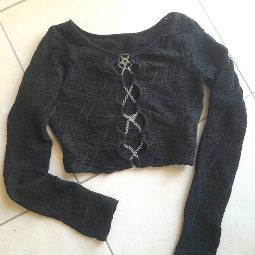 Gothic top Devil Fashion long sleeve, new, size XS, black silver