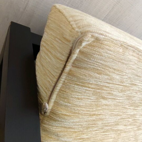 Wedge armchair used, oak with yellow fabric upholstery