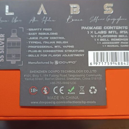 BP Mods Labs MTL RTA SS Silver like new with box and accessories