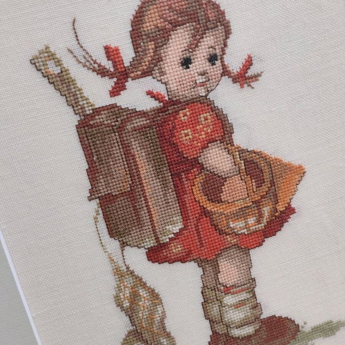 Vintage embroidery with M.J. Hummel design like new