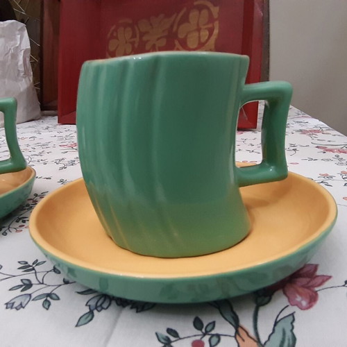 Mint color cups with matching saucers, set of 2