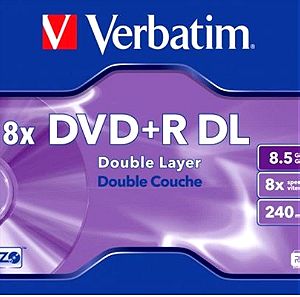 4 τεμάχια Δίσκοι Dvd+r Double Layer Verbatim 8.5gb 8x 240Min 43540