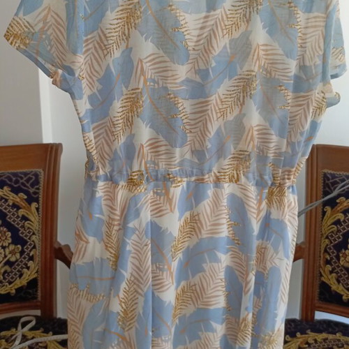 Tropical Summer Dress like new, size M, blue and gold palm print