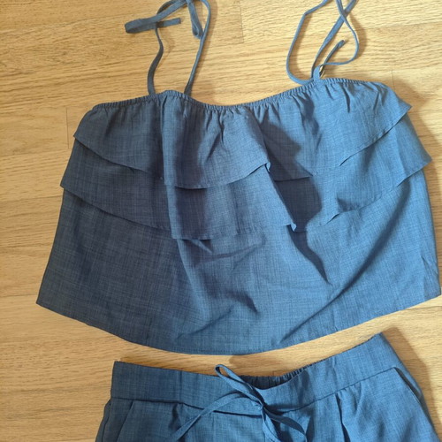 Women's summer set new, blue top with ruffles and wide pants size L
