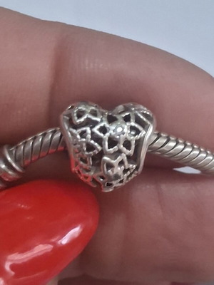 Pandora charm heart decorated with cubic zirconia, like new, silver