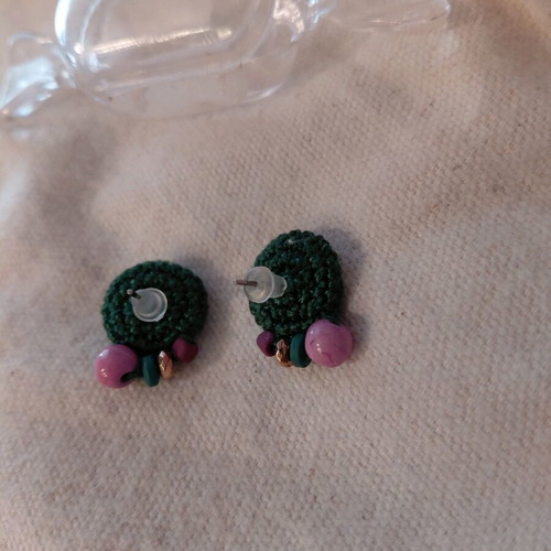 Earrings for pierced ears embroidery like new, green
