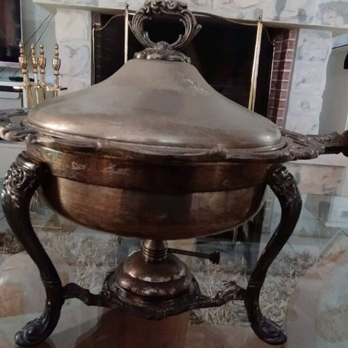 Antique hot serving dish used with wooden handle and 5 detachable parts