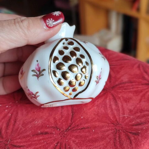 Porcelain pomegranate charm like new with gold leaf detail