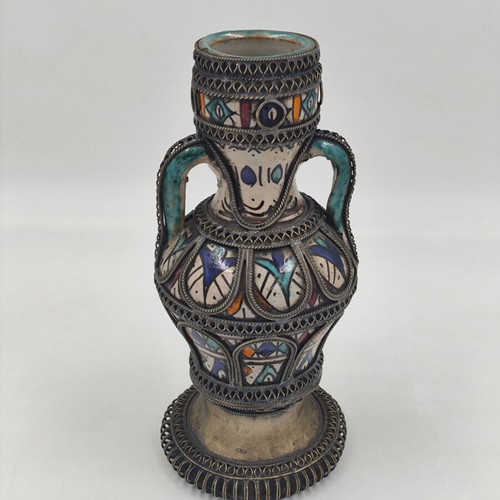Ceramic vase with filigree Moroccan Fes used