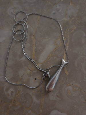 Minimalist fish pendant necklace, stainless steel, silver