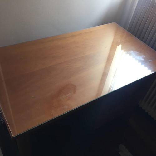 Desk made of solid wood with glass and 3 drawers used