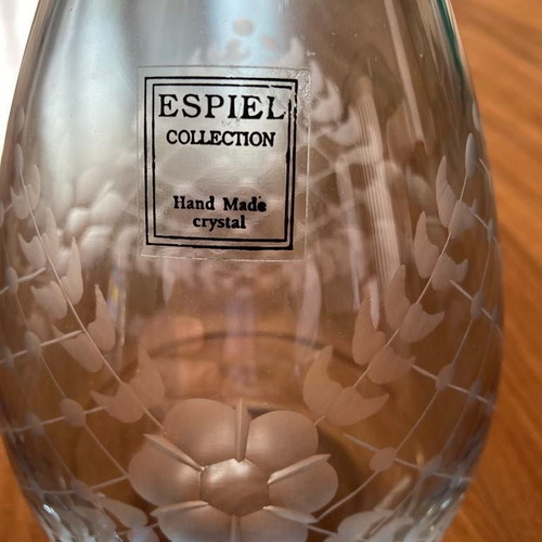 Crystal wine carafe with gold detail and engraved design
