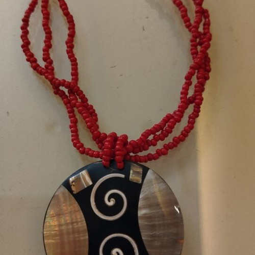 Handmade Boho Necklace with Abalone Shiva Eye Pendant like new