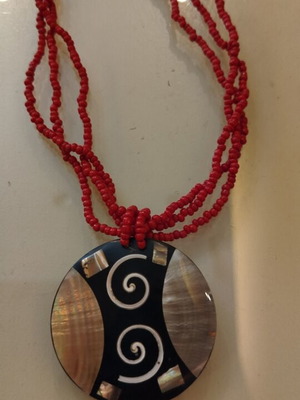 Handmade Boho Necklace with Abalone Shiva Eye Pendant like new
