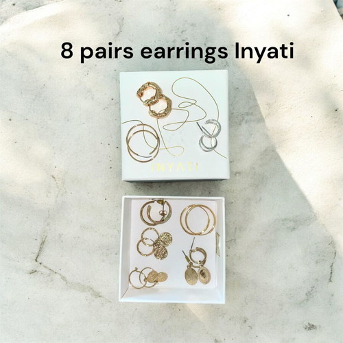 Earrings Inyati 8 pairs new, 18k gold and silver tones