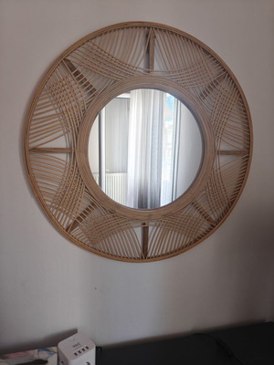 Decorative round wall mirror bamboo frame, like new, 70cm