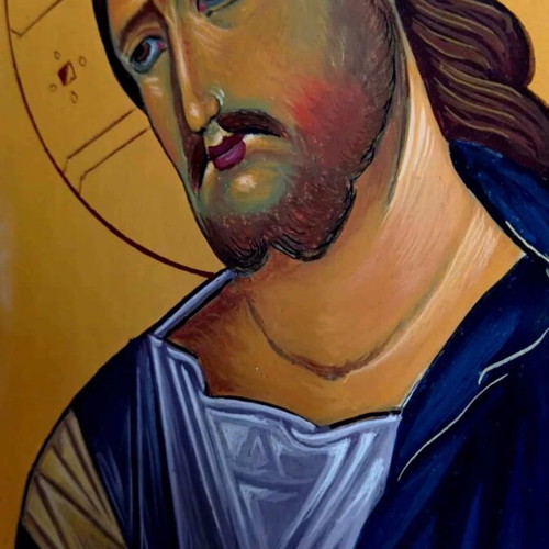Byzantine icon of Christ hand-painted on wood with carved frame new 40×28.5 cm
