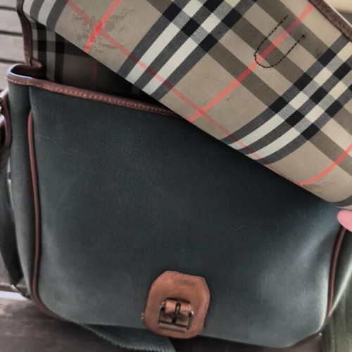 Burberry vintage crossbody bag used, khaki canvas and leather