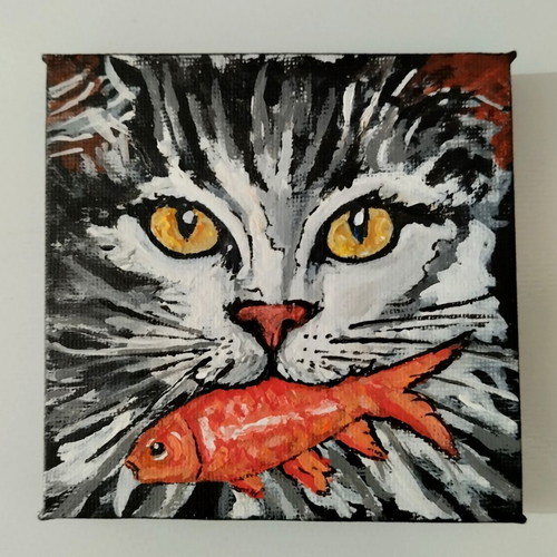 Painting on canvas framed, acrylic colors, 10×10cm, new