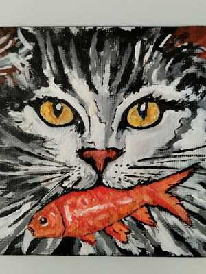 Painting on canvas framed, acrylic colors, 10×10cm, new