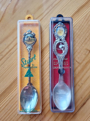 Two silver-plated collector spoons from Canberra and Gran Canaria