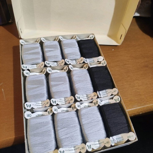 Butterfly type spools thread new, 12 pieces gray and black