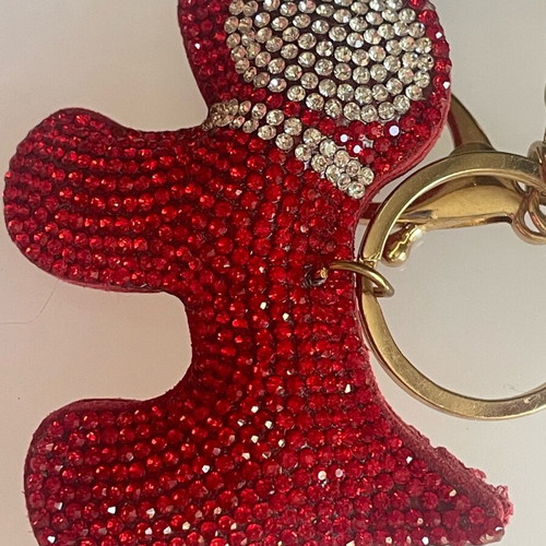 Keychain with rhinestones like new, red with dog design