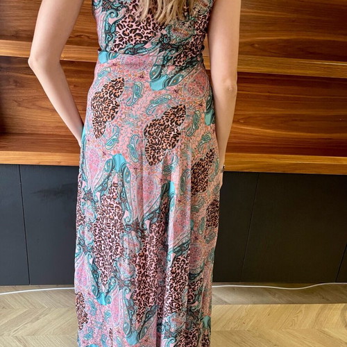 Iraida maxi leopard dress with one shoulder and semi-transparent waist, new, size S/M