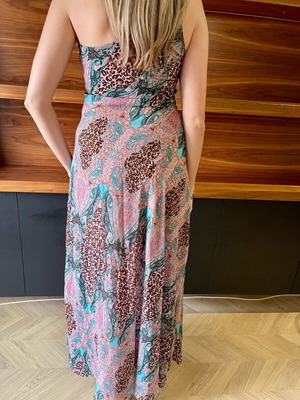 Iraida maxi leopard dress with one shoulder and semi-transparent waist, new, size S/M