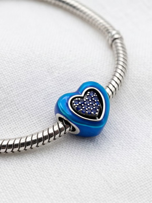 Pandora Blue Spinnable Heart Charm S925 ALE new, silver and blue enamel