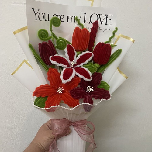 Handmade velvet wire flower bouquet