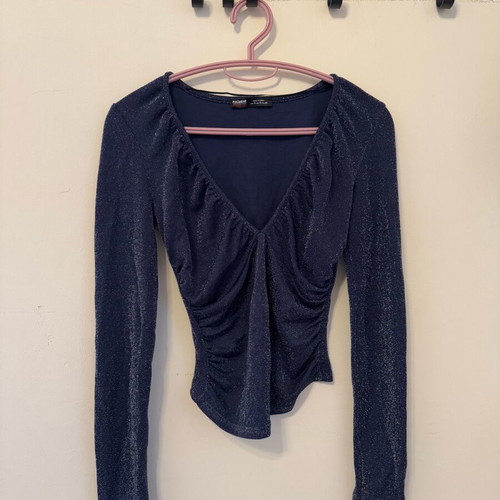 Pull & Bear blue elastic blouse with silver glitter new, size S