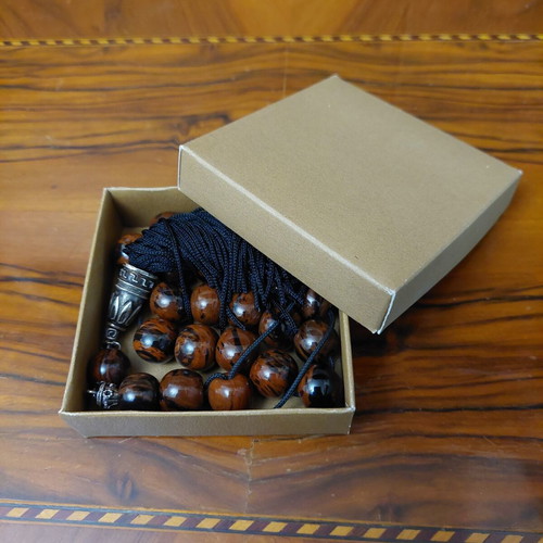 Worry beads 21+4 beads brown obsidian with metal elements and black tassel new