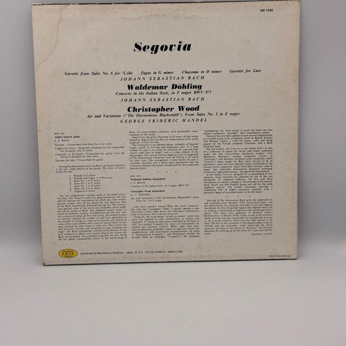 Segovia Plays Bach vinyl record used