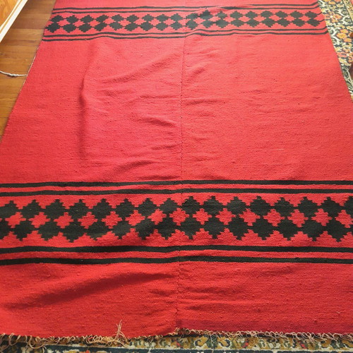 Woven rug used 2.10×1.65 red with black patterns