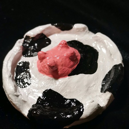 Cow ashtray handmade from clay new, 10cm