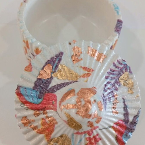 Handmade porcelain jar new with gold leaf and bronze details