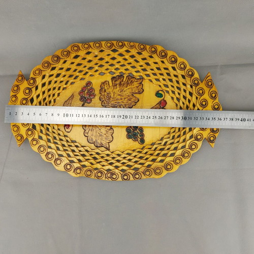 Old beautiful wooden plate basket fruit bowl used