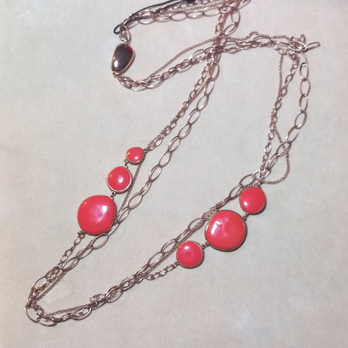 Gregio long necklace 90 cm with coral enamel, new