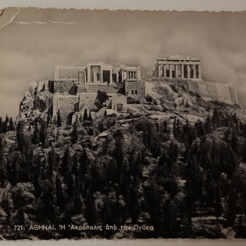 Postcard Athens Acropolis from Pnyka black and white used