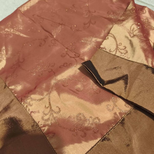 Decorative Living Room Table Runner 80x80 cm, Brick Copper with Gold Embroidery and Tassels