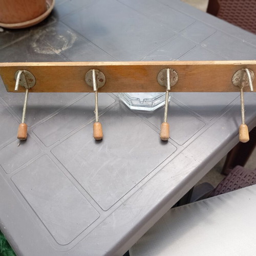 Retro wall coat rack used, authentic vintage style with 4 metal hooks