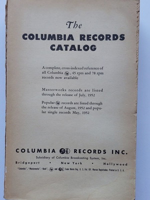 Columbia Records Catalog 1952-1953 used, collectible