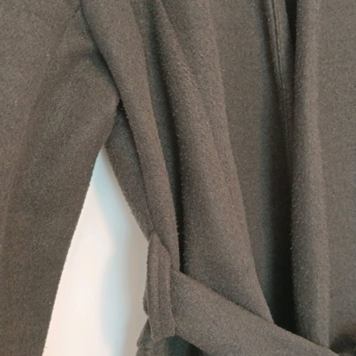 Black coat with waist tie like new, Made in Italy