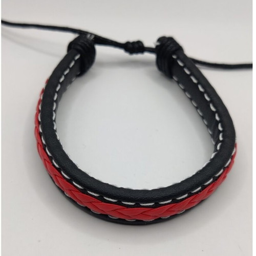 Men's adjustable bracelet synthetic leather red and black