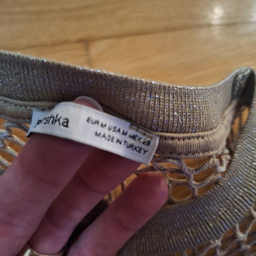 Mesh blouse with gold thread Bershka size M like new beige