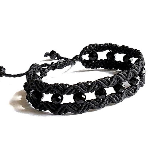 Black Addiction bracelet handmade macrame black with crystal beads new