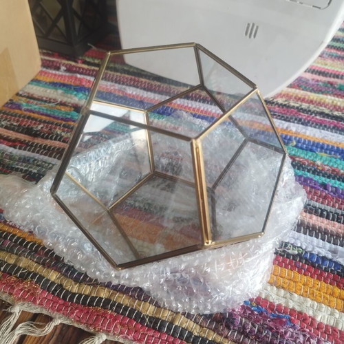 Geometric Decorative Glass Terrarium with Metal Frame like new